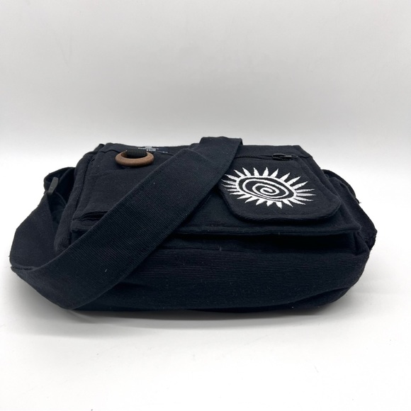 Lukla Black Messenger Bag with Swirl Embroidery - Picture 5 of 12